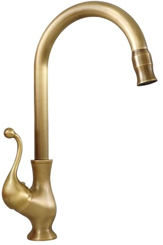 KOPYFANTAP Robinet de Cuisine Évier Laiton Antique, Rétro Mitigeur Lavabo | Vintage Mélangeur Monocommande Haut Pivotant à 360°, Eau Chaude et Froide, Cartouche Céramique, pour Cuisine et Salle de Bain