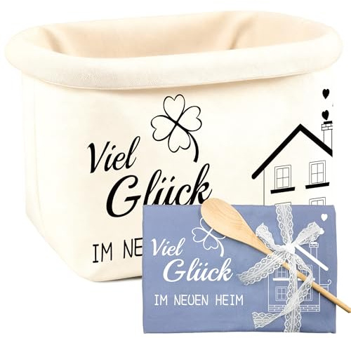 Sranin Brotkorb Stoff – Brottasche & Brötchenkorb fürs neue Zuhause – Geschenkidee zum Einzug oder Auszug, Stoffkorb für viele schöne Momente-viel gluck