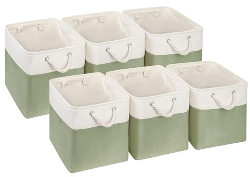 SOCOHOME Aufbewahrungsboxen Stoff,33x33x33cm Boxen für Schrank Regal und Kleidung Garderobe,Waschbar(Grün/Weiß, 6 Pack)