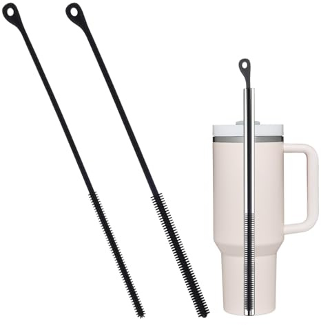 2pcs Straw Cleaner Brush for Stanley Metal Glass Straws | Silicone Cleaning Brushes, Orange, Extra Long Straw Cleaner Brush for Stanley Metal Glass Straws (Black)