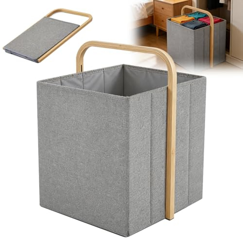 Faltbarer Wäschekorb 58L Faltbar,Hochbelastbar & Stabil aus 600D Oxford-Stoff | Schmutzabweisend, Klappbar Flach für Platzsparende | für Bad,Schlafzimmer,Wohnung,Studentenzimmer (Grau)