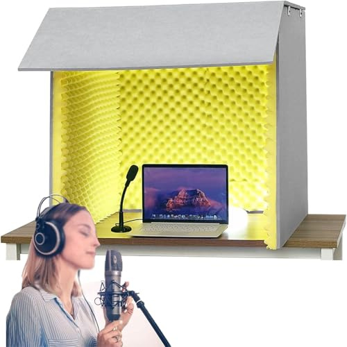 Portable Microphone Isolation Booth for Home Studio Recording, Vocal Soundproof Shield with Absorbing Treatment