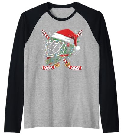 Casco da Hockey su Ghiaccio di Babbo Natale, per Uomini, Ragazzi, Ragazzi e Adolescenti Maglia con Maniche Raglan