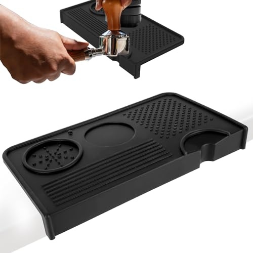 Espresso Tamping Mat, Non-Slip Silicone Coffee Tamper Mat with Multi-Slot for Barista Espresso Machine Accessories, Waterproof Heat Resistant Counter Tamp Tool Organizer Station (Black)