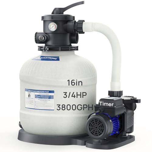 AQUASTRONG Bomba de filtro de arena para piscina sobre el suelo, bombas de piscina sobre el suelo, filtro de arena de piscina con válvula de 6 vías, circulación y filtración mejoradas