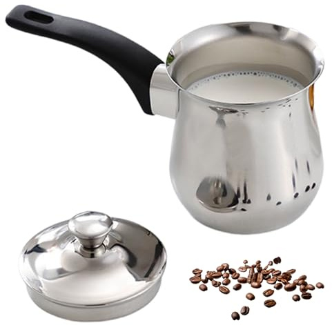Scaldalatte, Caffettiera Turca Caffettiera in Acciaio Inossidabile da 180 ml con Manico Antiscottatura Arabo Facile da Usare con Coperchio per Latte, Burro, Formaggio e, Turco
