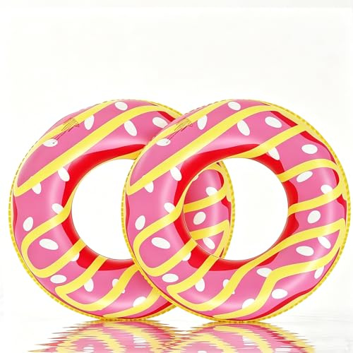 2 Pack Swimming Ring Donut Inflatable Rubber Rings for Kids,70cm Pink Doughnut Inflatable Pool Ring Donuts Floaties Swim Rings Water Float Inflatables Pool Floats for Boy Girl Beach Summer Water Party