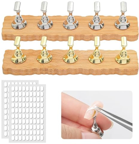 ZUWIJEQ 2 Set Support Ongles Capsules, Supports Magnétiques pour Faux Ongles, Support Capsule Ongle Avec Base en Bois et 100 Autocollants, Support Nail Art Magnétique pour Manucure et Exposition
