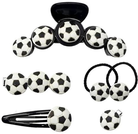 ZEBKEL Set de 5 Accessoires Cheveux Enfant Foot, Pince Cheveux, Barrette et Élastique, Motif Football Mignon, Pince Plate Cheveux pour Fille et Garçon, Idée Cadeau Anniversaire et Fête d'École