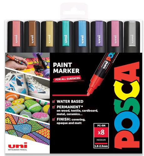 Posca - PC-5M - Paint Marker Art Pens - 1.8-2.5mm - Metallic Tones Set of 8 in Gift Box