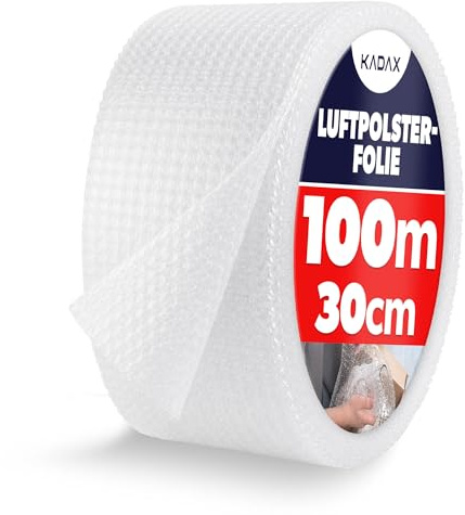 KADAX Bubbelplast, rulle, blisterfolie för flytt, användning, möbler, noppor folie för packning, stoppningsmaterial, transparent förpackningsfolie, knallfolie, förpackningsmaterial (100 m x 30 cm)