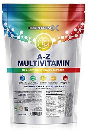 Premium A to Z Multivitamin Tablets (120 Tablets - 1 Per Day) 100% Daily NRV All Essential Vitamins - Manufactured in The UK by BioPharmX