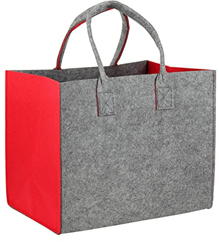 Schramm® Filztasche in 6 Farben ca. 35 x 20 x 28 cm Einkaufstasche Aufbewahrungstasche Kaminholztasche Filz Tasche Filztaschen, Farbe:grau/rot
