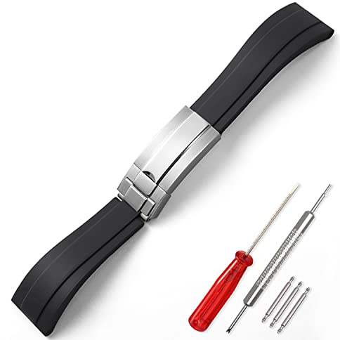 CWYTTZQ Bracelet de montre en caoutchouc de 20 mm pour homme Rolex - Accessoires de montre noir et vert - Pour sports de plein air - Bracelet de montre en silicone (boucle argentée)
