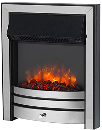 Endeavour Fires Roxby Inset Electric Fire, Chrome, 35 mm Half-Depth Spacer | Trim and Fret, 1–2kW Heater, 5-Level LED Flame, Coal Effect, LCD Remote, 7-Day Timer, Thermostat