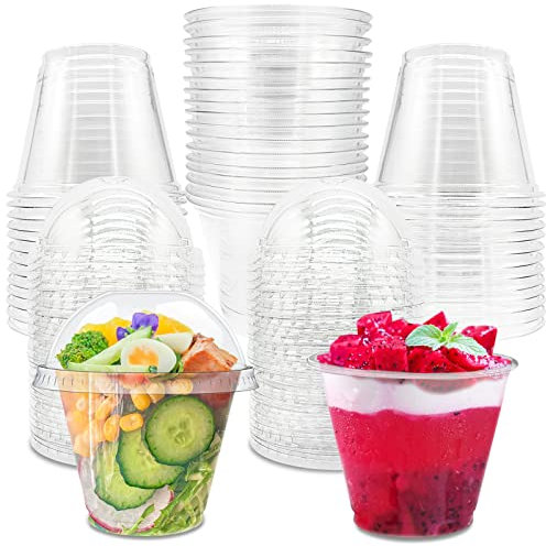 Qyyiguf 50 Pcs 9 Oz Clear Disposable Plastic Cups,Disposable Cups Reusable Plastic Dessert Cups,Parfait Cups Fruit Cups with Lids for Picnic,BBQ,Travel,Wedding,Thanksgiving,Halloween,Christmas Party