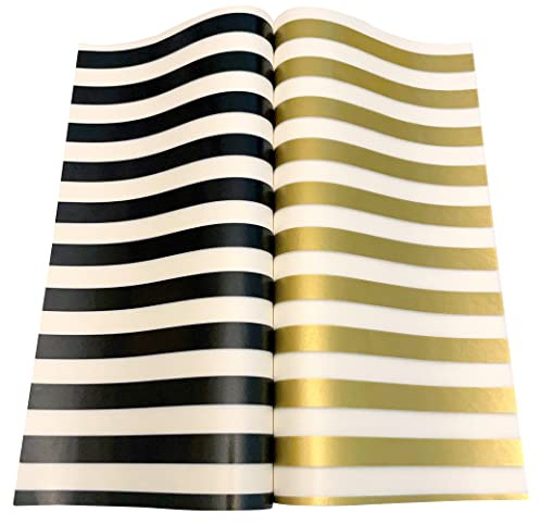 Suiwen 150 Gold and White, Black and White Striped Wax Paper, Food Picnic Paper, Greaseproof Paper,Waterproof Dry Hamburger Paper Liners Wrapping Tissue for Plastic Food Basket(Gold/Black/White)