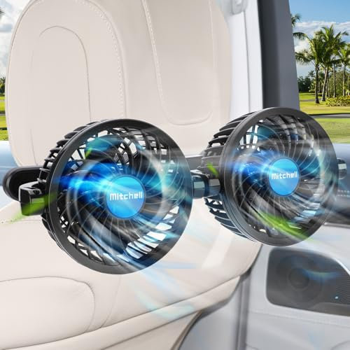 Xakay Autoventilator, 12 V, Doppelkopf, für Beifahrer, 360 Grad drehbar, für Autositz, mit 12 Windgeschwindigkeiten