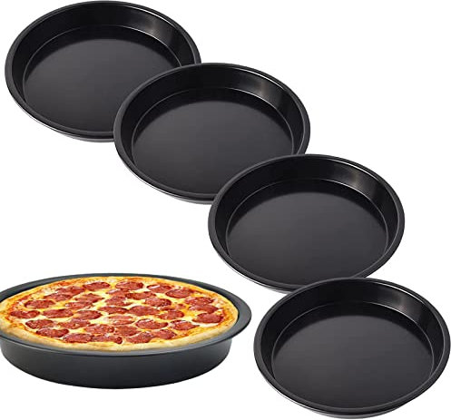 SUpoetry 4 Teglia per Pizza, T-eglia P-izza Rotonda 18 cm, Teg-lia per Quiche, Teg-lia per P-izza in Acciaio al Carbonio Rivestita, set Teglia per P-izza con Rivestimento Antiaderente per Pizza