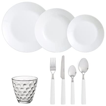 Quid Zelie-acqua-habita Vajilla Vidrio-set 6 Vasos Vidrio-set 24 6 Personas-48 Piezas Sodo No Apto Microondas Apilable