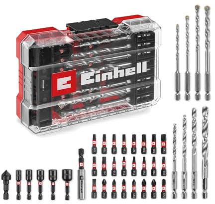 Einhell M-CASE 39-tlg. Impact-Zubehör-Set | 25-mm-S2-Bits | Metallbohrer | Universalbohrer | 60-mm-Bithalter | Steckschlüssel | Senker