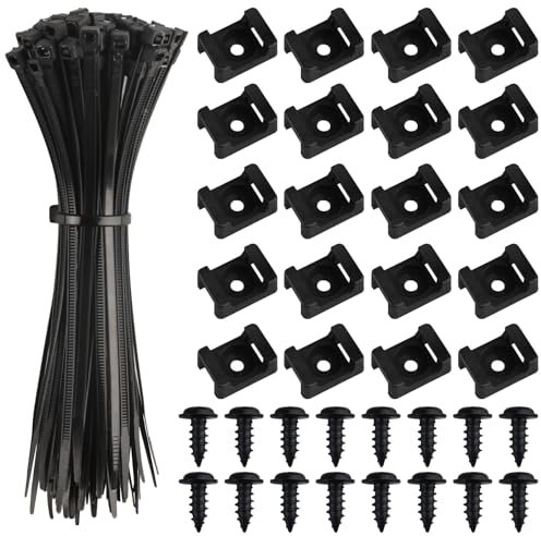 Base di Fissaggio per Fascette Fermacavi con Foro per Vite, Set di 100 Pezzi, Supporti per Fascette Fermacavi in Nylon Nero Montabili, Organizzatore Cavi per Casa Ufficio Gestione Cavi