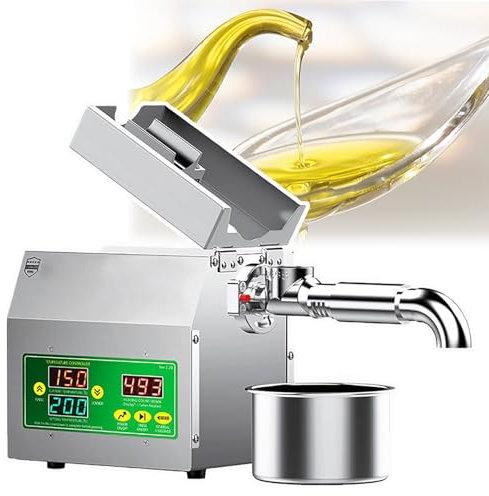 QIeAny 800W Hot/Cold Electric Automatic Oil Press Extracto, Essential Oil Press Machine, Pressing Speed: 3-6kg Per Hour, Temperature Adjustable, Hot And Cold Pressing,A
