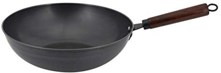 Olla para cocinar, sartén, Wok un Solo Mango sin Revestimiento, sartén para Huevos con Mango Madera, Wok Hierro Fino con conducción Uniforme Calor, Aceite protección Medio Ambiente