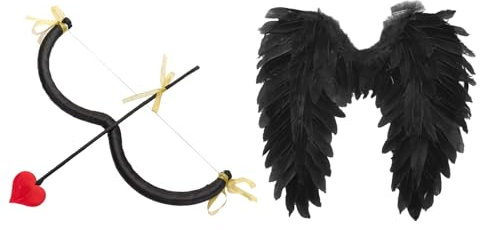 Agoky Amor Cupid Kostüm Valentinstag Zubehör Federflügel mit Amor Pfeil Bogen für Halloween Karneval Fasching Cosplay Requisiten Zubehör Typ C One Size