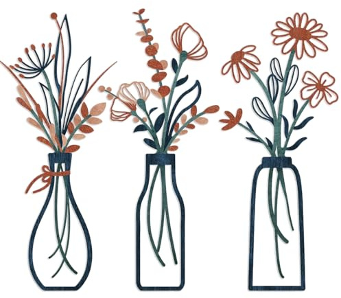 Onperpoe 3 Stück Blattpflanze Wanddeko Wanddekoration Minimalistische Vase Wandkunst Rustikale Wandkunst Dekor Für Schlafzimmern Wohnzimmern Fluren Büros Gärten Hotels Wand Dekor
