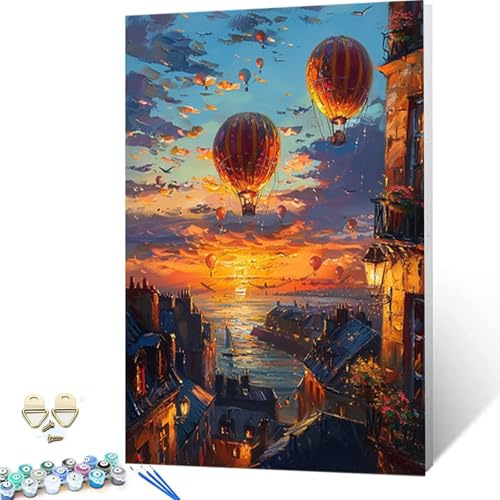 Hot Air Balloon Paint by Numbers Sunset Paint by Numbers for Adults With 3 Paintbrushes & Acrylic Paints, DIY Painting Kits for Adults Craft Art for Home Room Decor, Gifts (40x53 Inch) -252gI7OT2H