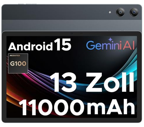 DOOGEE Tab E3 Pro Android 15 Tablet 13 Zoll FHD+ Helio G100 Octa-Core 32GB RAM+256GB ROM (2TB TF) 11000mAh Akku Tablet mit SIM Card Slot 13MP+8MP WidevineL1/ Dual 4G LTE + 5G WiFi/Face ID/OTG/GPS