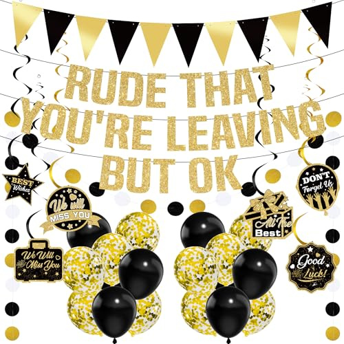 Sorry Your Leaving Decorations Banner - 29 Pcs Retirement Party Decoration Including Rude That You'Re Leaving But Ok Banners, We Will Miss You Hanging Swirls for Colleagues Goodbye Party Supplies