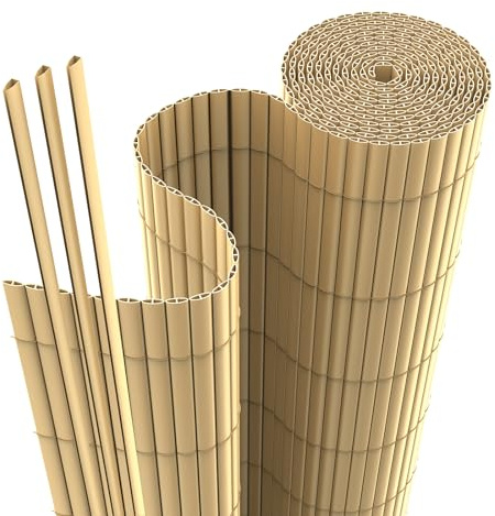 interGo PVC Sichtschutzmatte 100x300cm Sichtschutzzaun Privatsphäre Wetterfest für Garten, Balkon und Terrasse, mit Strukturierte Oberfläche, mit Kabelbindern, Bambus
