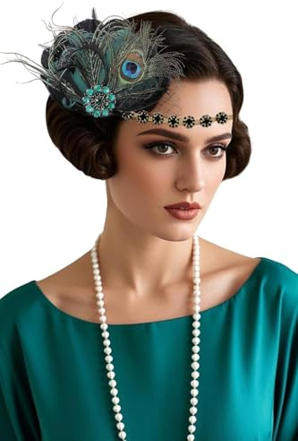 BABEYOND 1920-talet Flapper fjäder hårband – Great Gatsby pannband damer 20-tals stil Charleston karneval kostym accessoarer grön