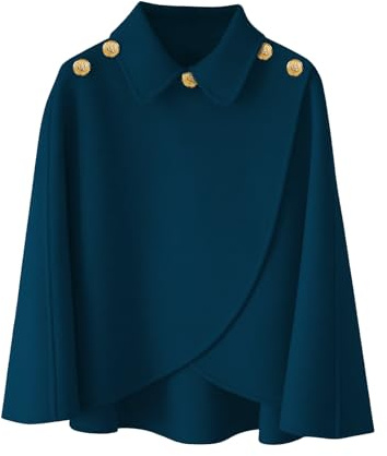 Rayson Poncho Châle Femme Capes Poncho Femme Hiver Chaud Chic et Elegant avec Boutons Chale pour l' Automne Hiver Bleu Marine