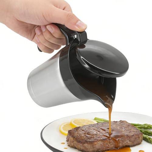 Brocche Gravy in acciaio inox, 450 ml, doppia parete isolata, salsa termica separatore brocche con coperchio a cerniera e maniglia, stoviglie per vacanze che tiene latte, custard, panna e salsa