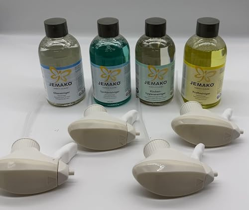Jemako Starter-Set - Sanitärreiniger + Glasreiniger + Kraftreiniger + Küchenhygienereiniger je 250ml - perfekt zum testen und dann nachfüllen