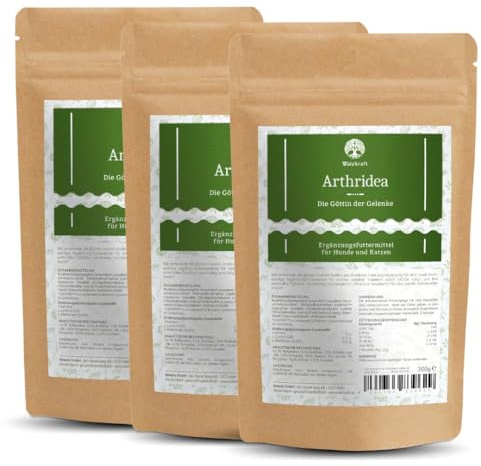Waldkraft Arthridea 3er Set Nachfüllpack | Gelenkkomplex für Hunde & Katzen | Mit MSM, Glucosamin, Chondroitin, Kollagen, Grünlippmuschel, Kurkuma & Weihrauch | 3X 300 g Pulver