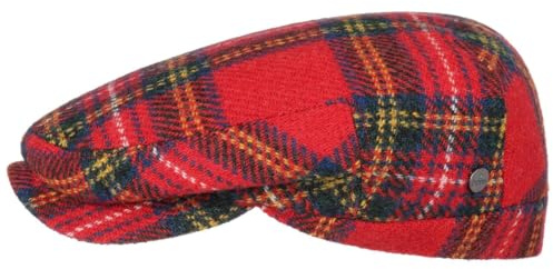 LIERYS Finzi Harris Tweed Flatcap Schirmmütze Wollcap Unisex Tartanmuster Made in Italy Herbst/Winter rot 58 cm