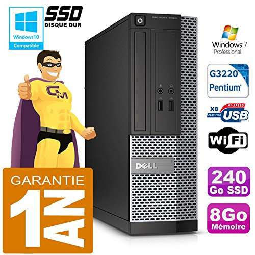 Dell PC 3020 SFF Intel G3220 Ram 8Go Disque 240 Go SSD Graveur DVD WiFi W7 (Reconditionné)