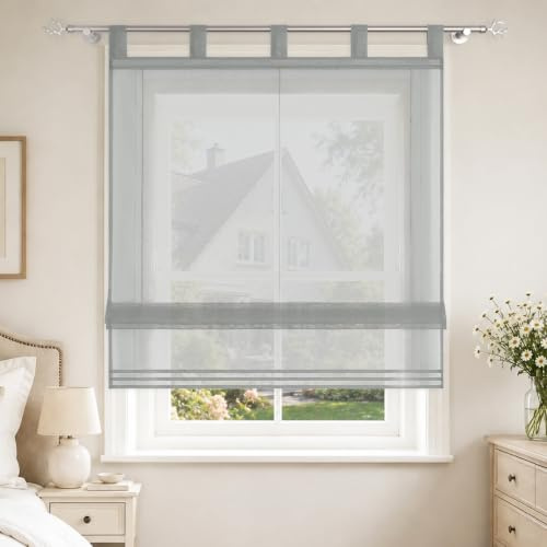 Joyswahl Raffrollo Voile Raffgardinen mit Schlaufen Sophia 80x140cm Grau | Schlaufenrollo, 1er Pack, Transparent, Fensterrollo innen, Unifarbig, Lichtdurchlässig , für Wohnzimmer Küche Büro, modern
