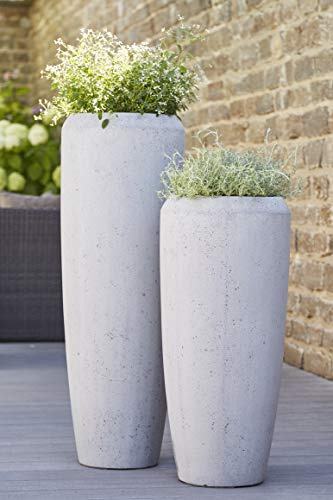 Klocke Pflanzgefäße Moderne & Hochwertige Pflanzvase/Pflanzkübel – Fiberglas - Farbe: Zement - Klein: 75cm - Mit Einsatz – Indoor & Outdoor – Wetterbeständig & Frostsicher – Vase/Kübel