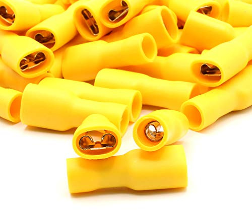 25x Flachsteckhülsen weiblich gelb 4,0-6,0 mm² Steckbreite 6,3mm Vollisoliert PVC Steckverbinder Kabelsteckschuhe Kabelschuhe Verbinder aus Messing verzinnt