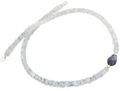 Regenbogen Mondstein Kette in Viereckigform mit Labradorit und 925 Silber Damen collier ca. 45 cm