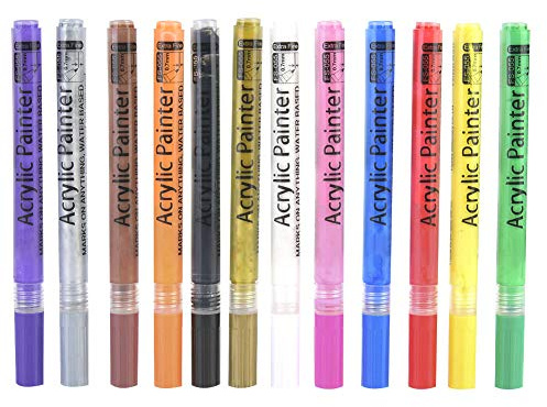 Rotuladores de pintura acrílica Marcadores - 0.7 mm 12 colores Pluma de pintura a base de agua para madera, cerámica, metal, tela, lienzo, papel, vidrio, taza de bricolaje
