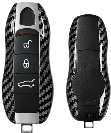 kwmobile Autoschlüssel Hülle kompatibel mit Porsche 3-Tasten Autoschlüssel (nur Keyless) - Hardcover Schutzhülle Schlüsselhülle Cover Carbon Schwarz