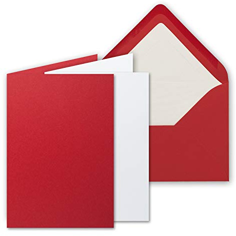25 Sets - großes Kartenpaket, Rosenrot (Rot), matt, mit 25 Faltkarten, passenden weißen Einlegeblättern & 25 gefütterten Umschlägen - DIN B6, 12 x 17 cm - 120 x 170 mm