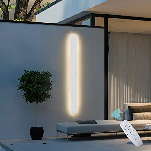 VOMI Außenleuchte Weiß Flach LED Wandleuchte Dimmbar Innen Aussen mit Fernbedienung Deckenfluter Lang Schmal IP65 Wasserdicht Wandlampe Lichtleiste Wandbeleuchtung Schlafzimmer Wohnzimmer Gärten,60cm