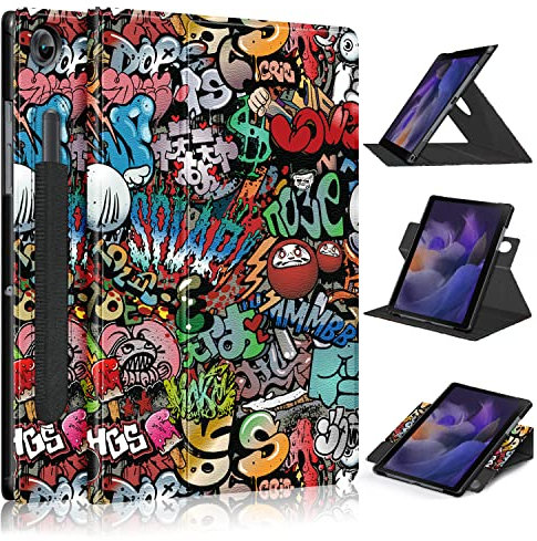 Xuanbeier Funda Giratoria Compatible con Samsung Galaxy Tab A8 10,5 SM-X200 X205 Tableta 2021 Carcasa con Portalápices y Auto-Sueño/Estela,Grafiti